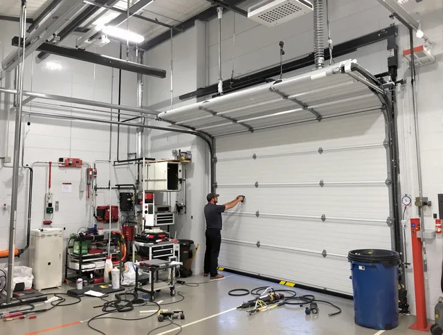 North Reading Garage Door Repair certified technician performing commercial door repair at a North Reading business facility
