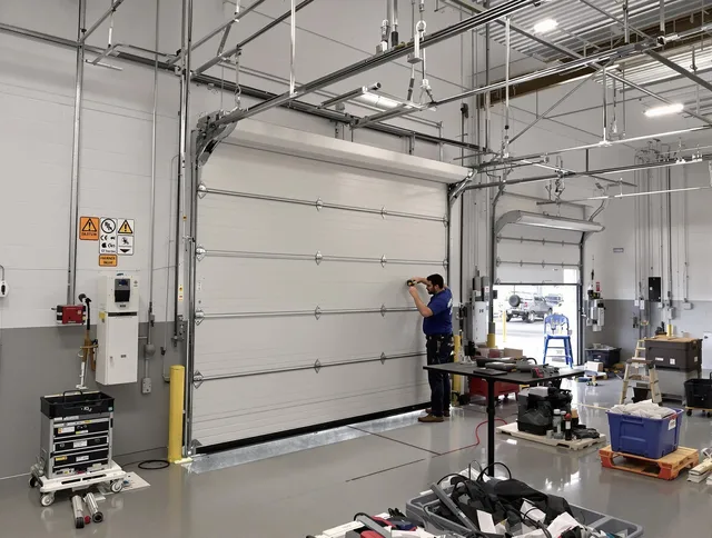 Commercial garage door repair being performed by North Reading Garage Door Repair expert in North Reading