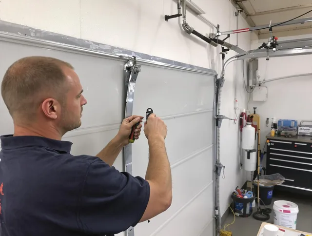 Before and after garage door dent repair by North Reading Garage Door Repair in North Reading