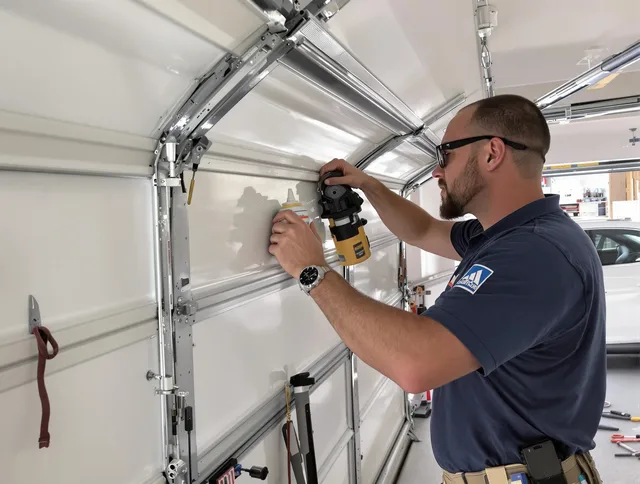 North Reading Garage Door Repair technician quieting a noisy garage door in North Reading