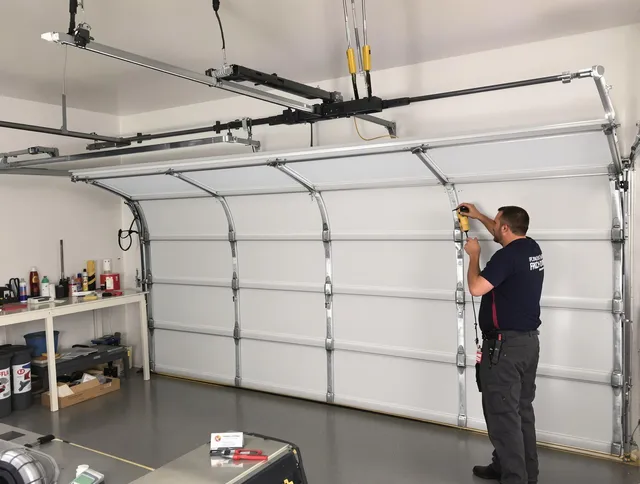 North Reading Garage Door Repair certified technician performing overhead door system repair in North Reading