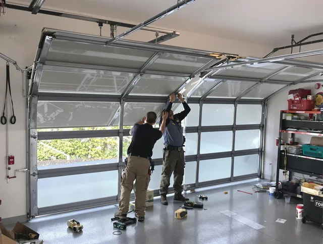 North Reading Garage Door Repair expert performing precise panel replacement on North Reading garage door